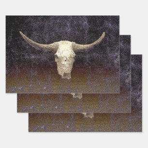 Rodeo Purple Brown Art Texture Rustic Bull Skull Wrapping Paper Sheets
