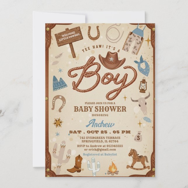 Rodeo Ranch Wild West Cowboy Baby Shower Invitation (Front)