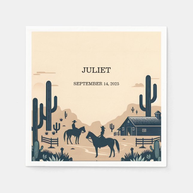 Rodeo Retro Horse Rustic Western Bridal Shower Napkins (Front)