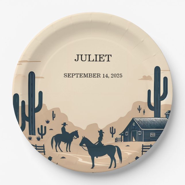 Rodeo Retro Horse Rustic Western Bridal Shower Paper Plates (Front)