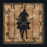 Rodeo Roping Cowboy Horse Silhouette Square Wall Clock<br><div class="desc">Rodeo Roping Cowboy Horse Silhouette</div>