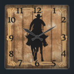 Rodeo Roping Cowboy Horse Silhouette Square Wall Clock<br><div class="desc">Rodeo Roping Cowboy Horse Silhouette</div>