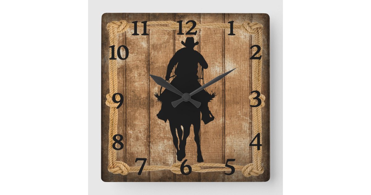 Team Roping Wall Clock Rodeo Roping Cowboy Horse Silhouette Square Wall Clock | Zazzle