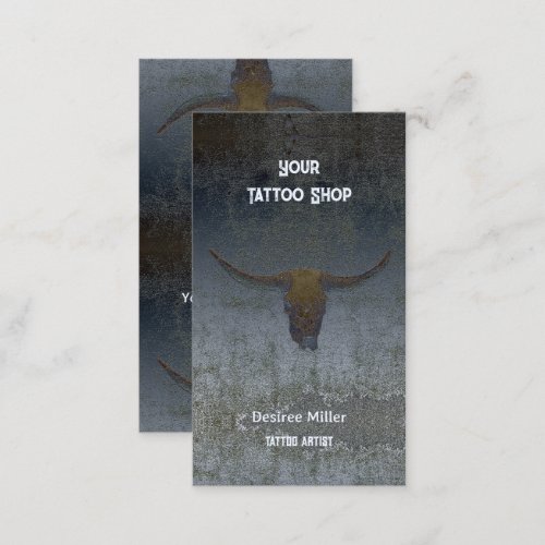 Rodeo Rustic Grey Texture Tattoo Shop Bull Skull Business Card