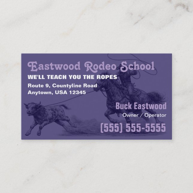 Rodeo School | Cowboy Roping Instructor Card (Front)