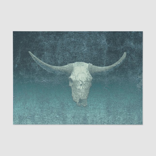 Rodeo Teal Art Texture Rustic Bull Skull Tissue Paper (Front)