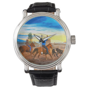 Rodeo Team Roping Sunset Corral Rustic Western Watch