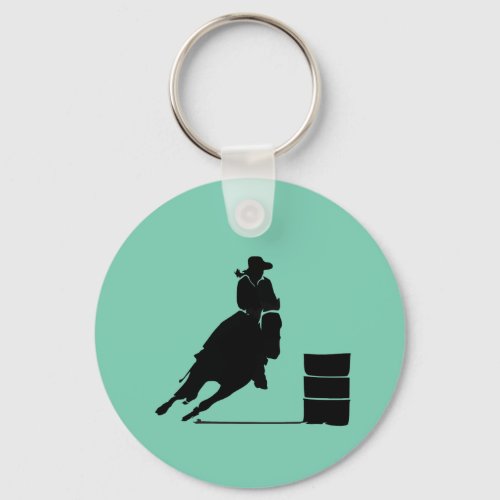 Rodeo Theme Cowgirl Barrel Racing Silhouette Keychain