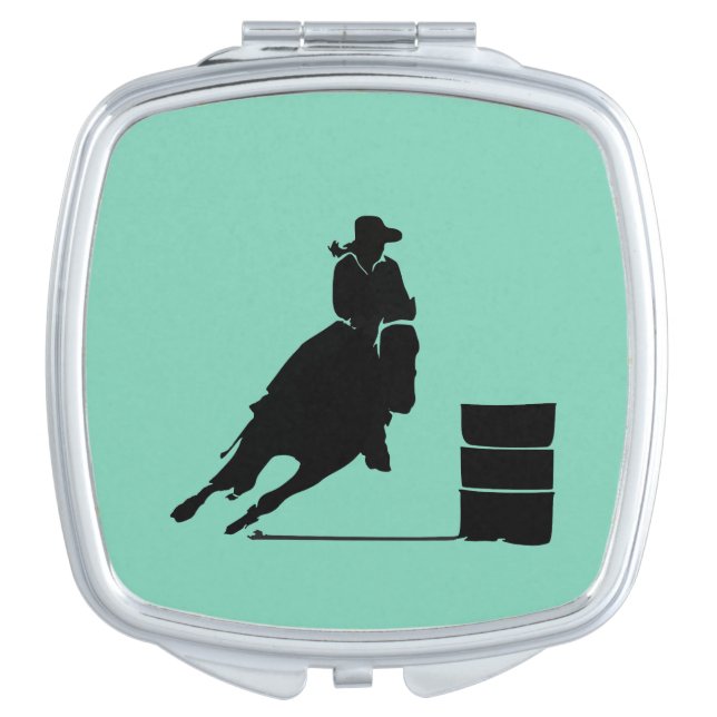 Rodeo Theme Cowgirl Barrel Racing Silhouette Makeup Mirror (Front)