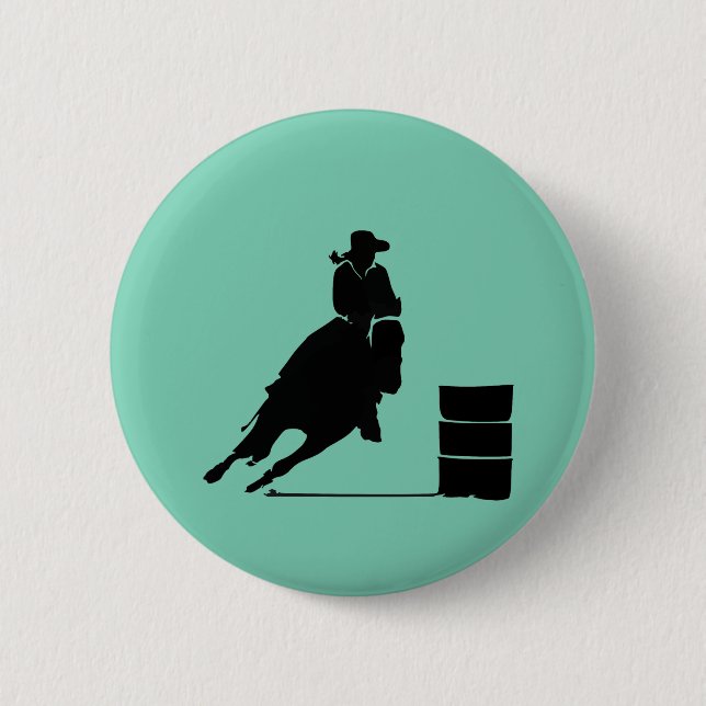 Rodeo Theme Cowgirl Barrel Racing Silhouette Pinback Button (Front)