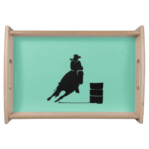 Rodeo Theme Cowgirl Barrel Racing Silhouette Serving Tray