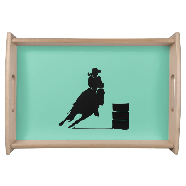 Rodeo Theme Cowgirl Barrel Racing Silhouette Serving Tray (Front)