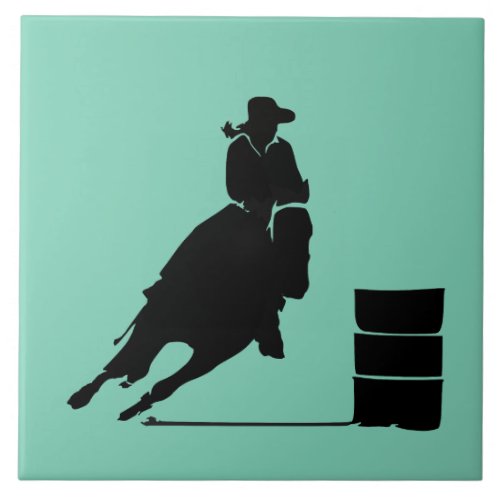 Rodeo Theme Cowgirl Barrel Racing Silhouette Tile