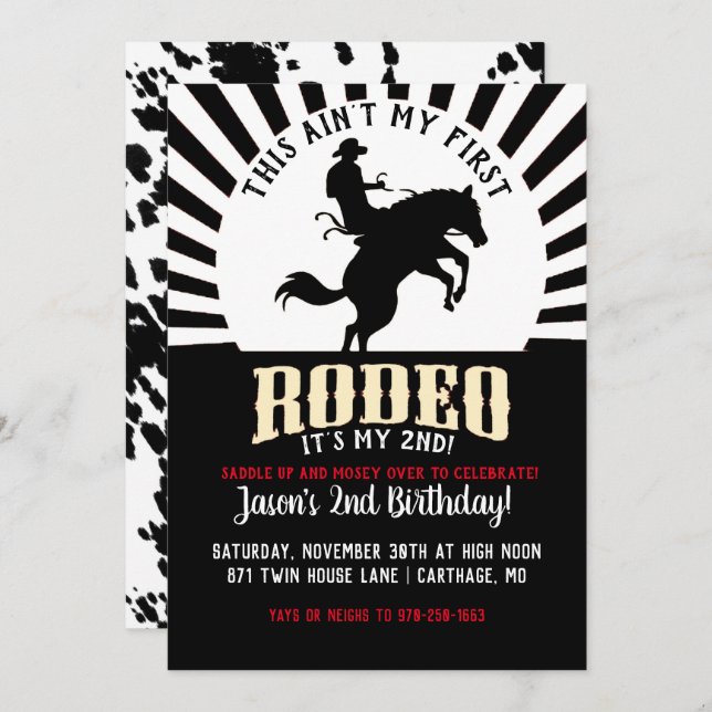 Rodeo Themed Second Birthday Invitation (Front/Back)