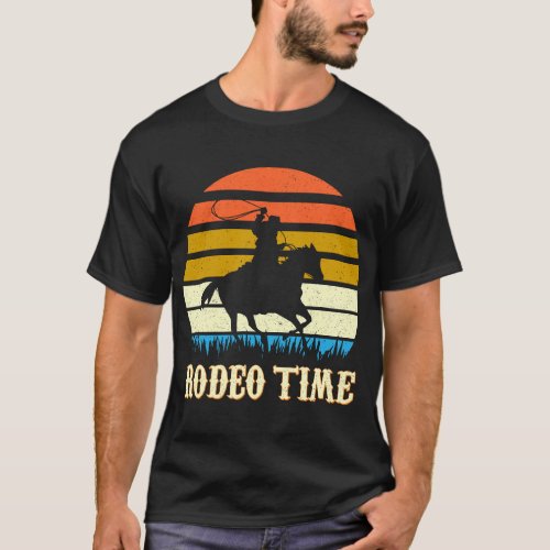 Rodeo Time Cowboy Horse Ranch lasso Retro Sunset R T_Shirt