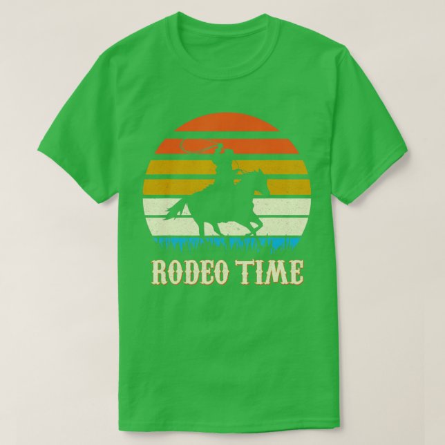 Rodeo Time Cowboy Horse Ranch lasso Retro Sunset R T-Shirt (Design Front)