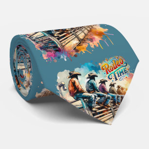 Rodeo Time Cowboys Sitting On Rodeo Bucking Chutes Neck Tie