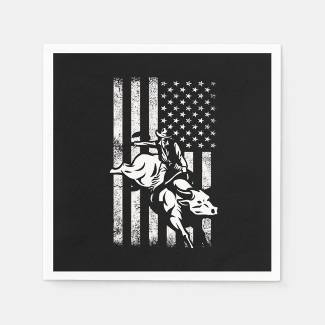 Rodeo USA Flag Bull Riding Rider Cowboy Country Gi Napkins (Front)