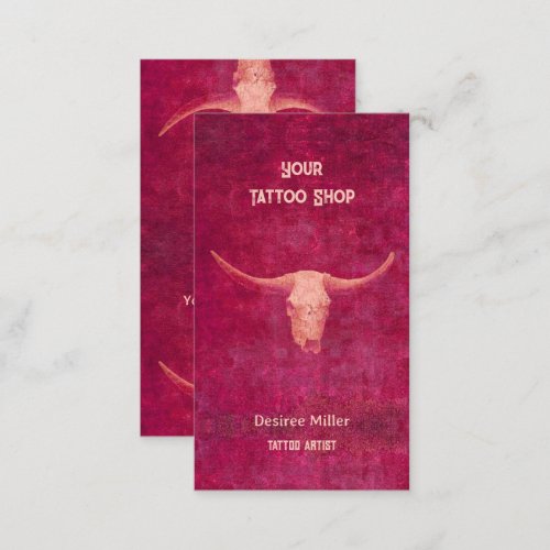 Rodeo Vintage Pink Grunge Tattoo Shop Bull Skull Business Card