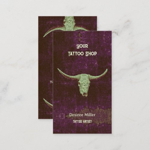 Rodeo Vintage Pink Purple Tattoo Shop Bull Skull Business Card