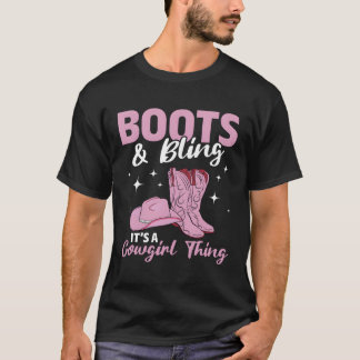 Rodeo Western Country Southern Cow Boots Bling T-Shirt