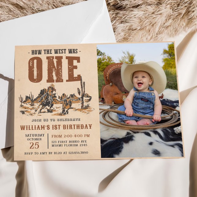 Rodeo Western Cowboy 1st Birthday Party Photo Invitation (Creator Uploaded)