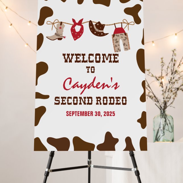 Rodeo Western Cowboy 2nd Birthday Welcome  Foam Board (In Situ (Stand))