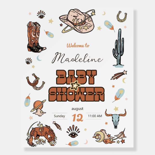 Rodeo Western Cowboy Baby Shower Welcome Sign (Front)