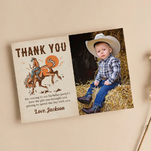 Rodeo Western Cowboy Birthday Photo Thank You Card