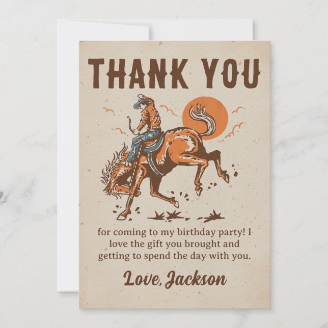 Rodeo Western Cowboy Birthday Thank You Card (Front)
