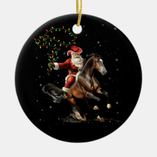 Rodeo Western Cowboy Santa Riding A Horse Merry Ch Ceramic Ornament