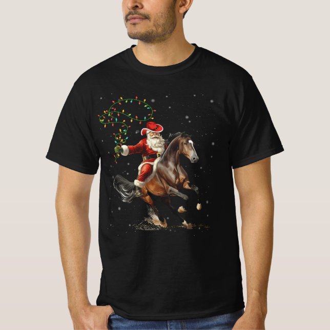 Rodeo Western Cowboy Santa Riding A Horse Merry Ch T-Shirt (Front)