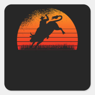 Rodeo Western Cowboy Wild West Retro Bull Square Sticker