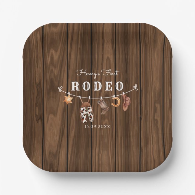 Rodeo Wild West rustic Western cowboy Birthday Paper Plates (Front)