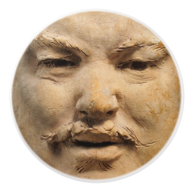 Rodin Sculpture Study - Clay Face with Mustache Ceramic Knob (Front)