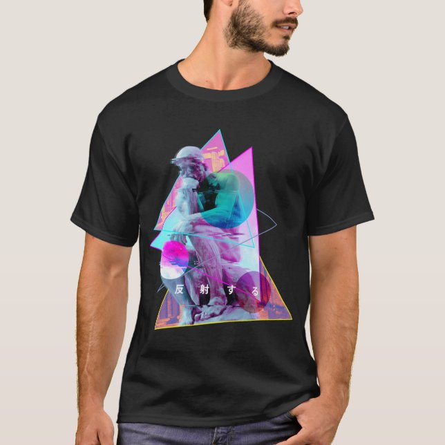 Rodin The Thinker Statue - Vaporwave Aesthetic Gli T-Shirt (Front)