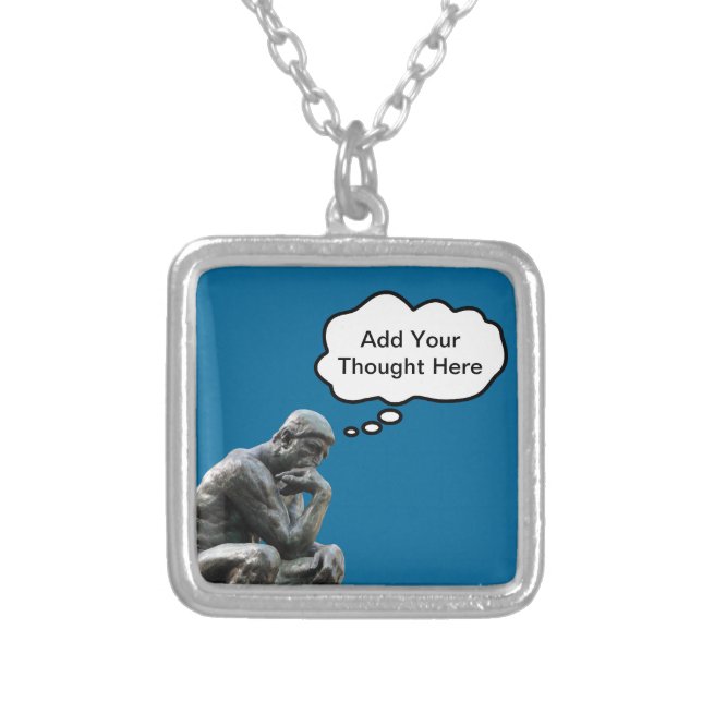 Rodin's Thinker - Add Your Custom Thought Silver Plated Necklace (Front)