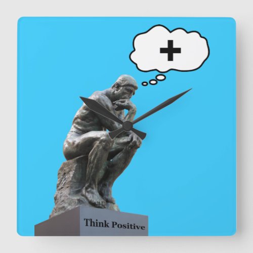 Rodins Thinker Statue _ Think Positive Square Wall Clock