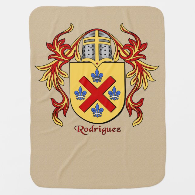 Rodriguez Heraldic Shield and Mantling Baby Blanket (Front)