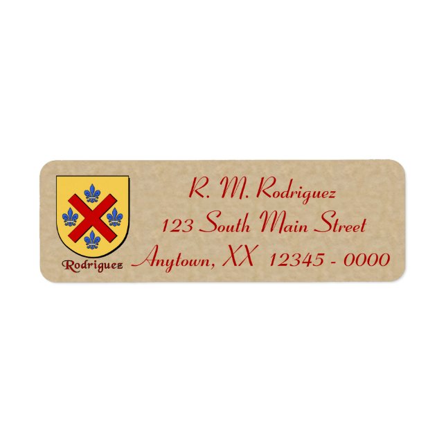 Rodriguez Heraldic Shield Label (Front)