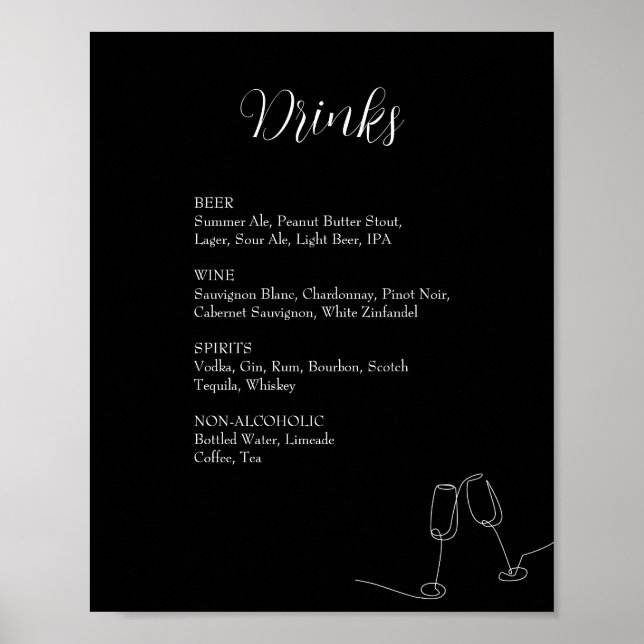 ROE Black & White Simple Weeding Drinks Sign (Front)