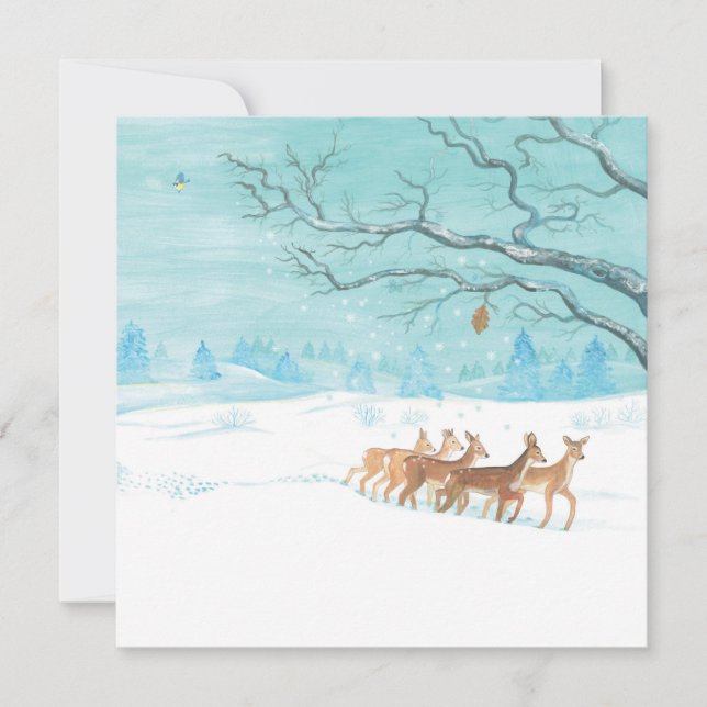 Roe Deer Group in Winter Holiday Card (Front)