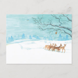 Roe Deer Group in Winter Holiday Postcard