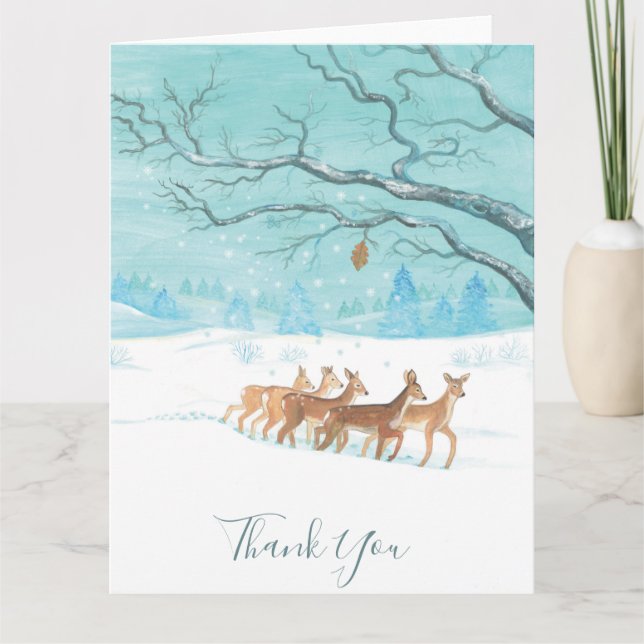 Roe Deer Group in Winter Letterpress Thank You Card (Front)