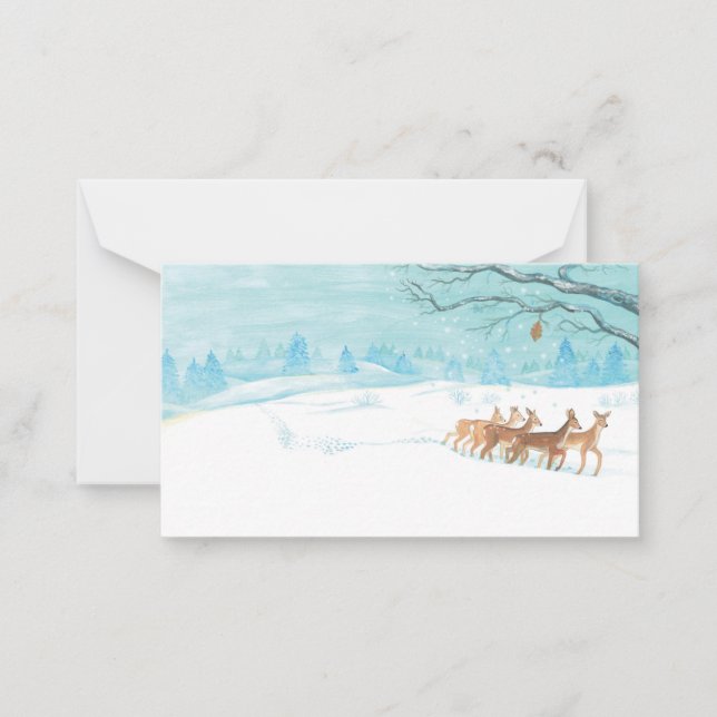 Roe Deer Group in Winter Note Card (Front)