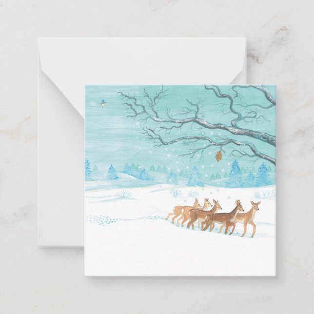 Roe Deer Group in Winter Note Card (Front)