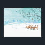 Roe Deer Group in Winter Postcard<br><div class="desc">Roe deer in winter. Book illustration. A group of roe deer steps on the freshly fallen snow under an old oak tree. Winter landscape painted in colors that illustrate a cold winter day in nature. Roe Deer winter snowy forest landscape.</div>