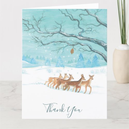 Roe Deer Group in Winter Thank You Card