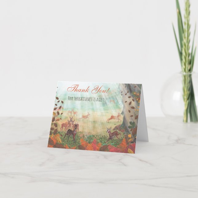 Roe Deer in Forest Sunlight Customizable  Letterpress Thank You Card (Front)