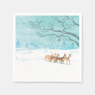 Roe Deer in the Winter Woodland Covered of Snow  Napkins